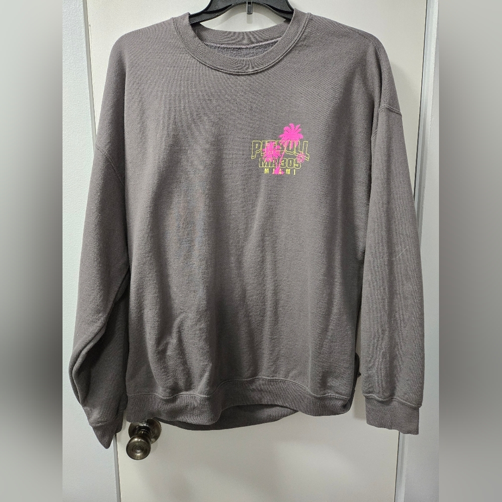Gray Sweatshirt with Pink and Yellow Graphic